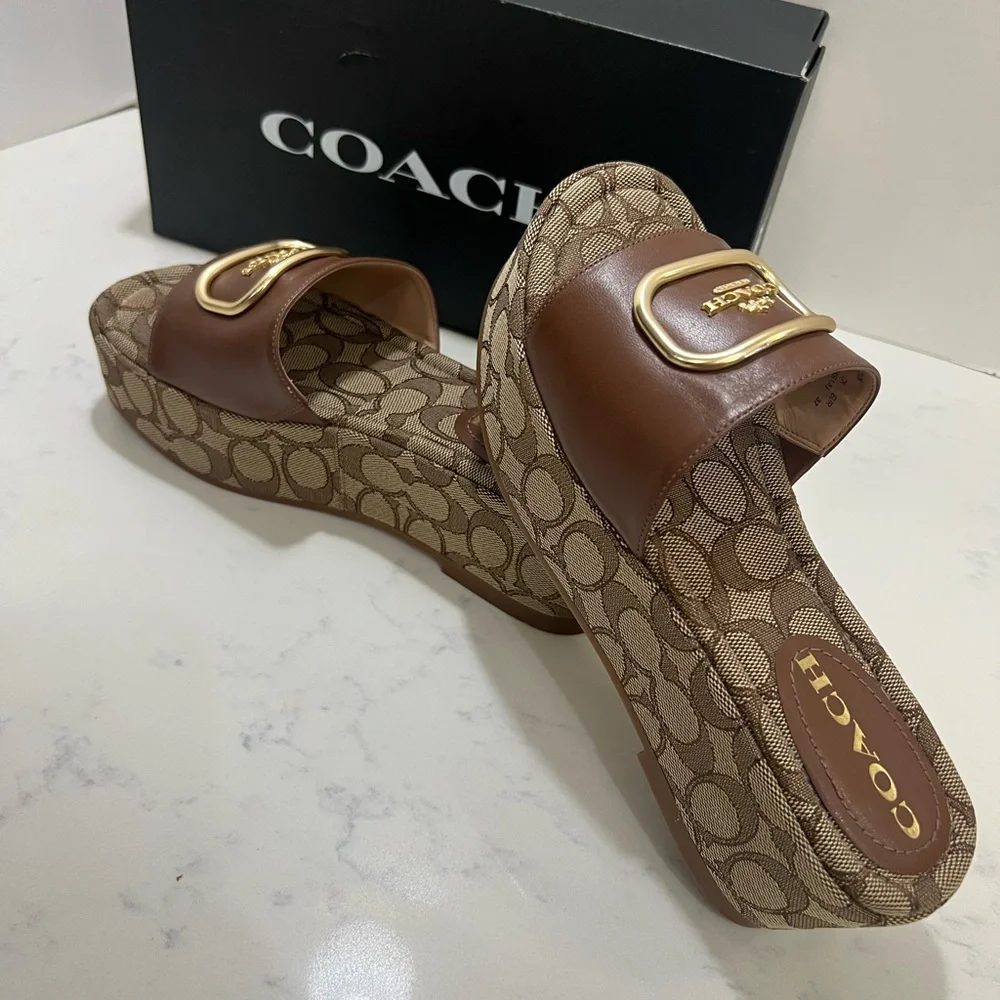 Coach Tan and Gold Logo Slides - Picture 3 of 15